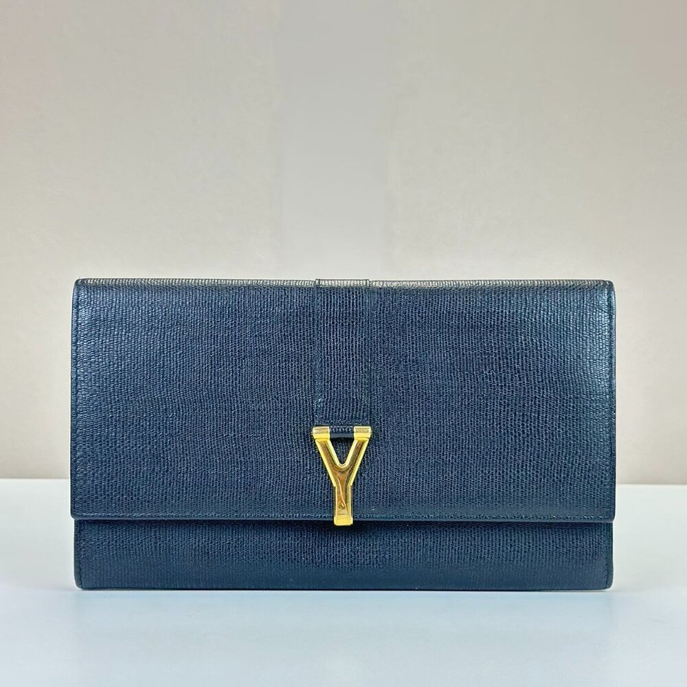 Saint Laurent Y Logo Large Clutch Black Leather